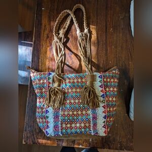 Large folk/bohemian bag, suede leather